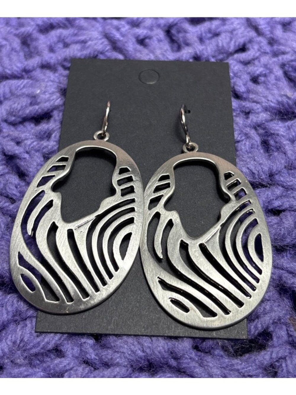 Abstract Silvertone Dangle Earrings 2 inches
